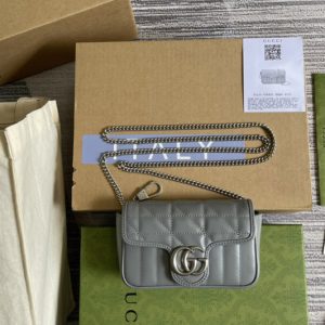 Replica Gucci 476433 GG Marmont leather super mini bag in Grey matelassé leather