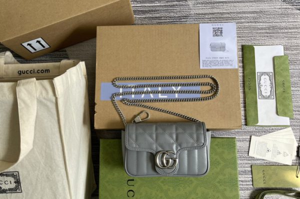 Replica Gucci 476433 GG Marmont leather super mini bag in Grey matelassé leather