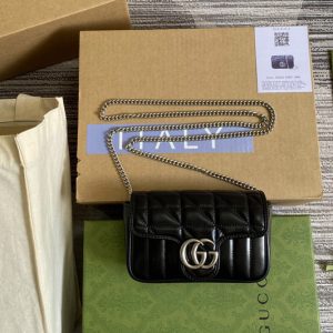 Replica Gucci 476433 GG Marmont leather super mini bag in Black matelassé leather