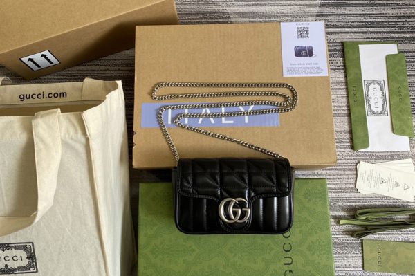 Replica Gucci 476433 GG Marmont leather super mini bag in Black matelassé leather