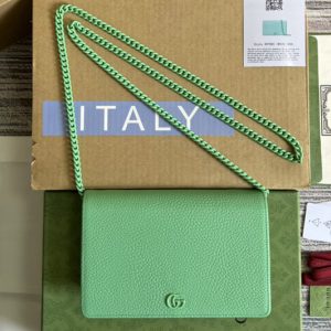 Replica Gucci ‎497985 GG Marmont mini chain bag in Green leather