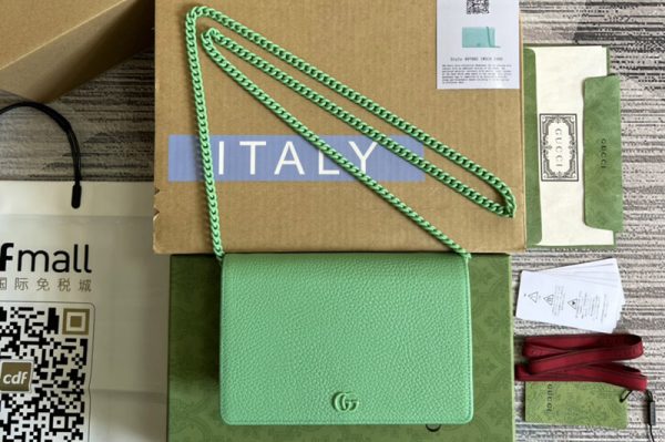 Replica Gucci ‎497985 GG Marmont mini chain bag in Green leather