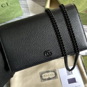 Replica Gucci ‎497985 GG Marmont mini chain bag in Black leather