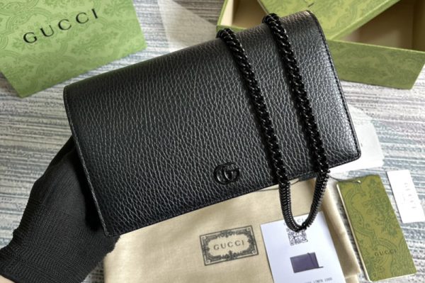 Replica Gucci ‎497985 GG Marmont mini chain bag in Black leather