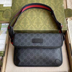 Replica Gucci 598113 GG Black belt bag in Black/grey GG Supreme canvas