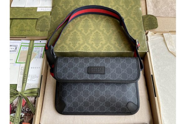 Replica Gucci 598113 GG Black belt bag in Black/grey GG Supreme canvas