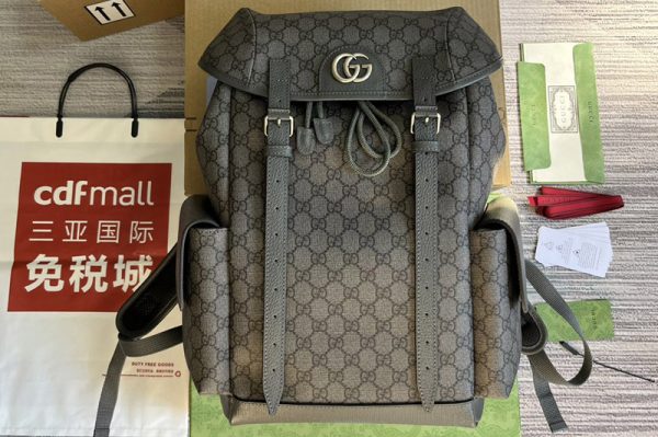 Replica Gucci ‎598140 Ophidia GG medium backpack in Grey and black GG Supreme canvas