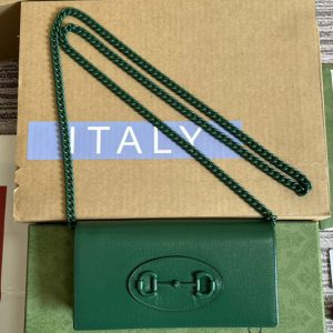 Replica Gucci 621892 Gucci Horsebit 1955 wallet with chain in Green leather