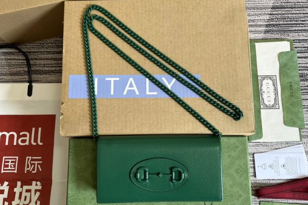 Replica Gucci 621892 Gucci Horsebit 1955 wallet with chain in Green leather