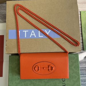 Replica Gucci 621892 Gucci Horsebit 1955 wallet with chain in Orange leather