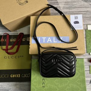 Replica Gucci ‎634936 GG Marmont mini shoulder bag in Black matelassé chevron leather