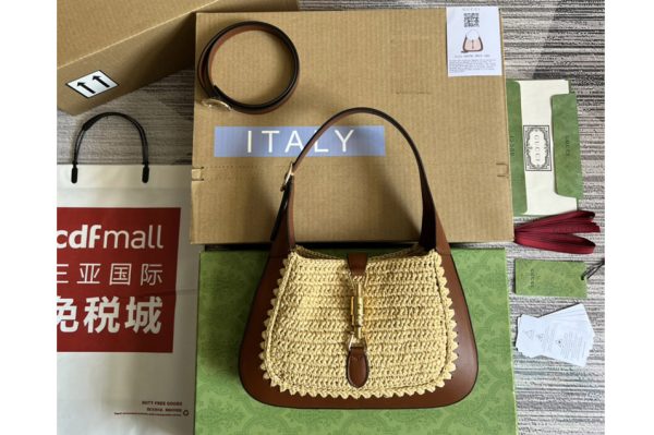 Replica Gucci ‎636709 Jackie 1961 small bag in Beige Woven and Leather