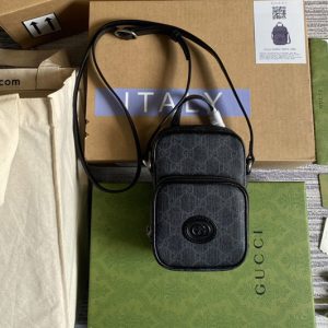 Replica Gucci 672952 Mini bag with Interlocking G in Black GG Supreme canvas