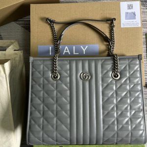 Replica Gucci 675796 GG Marmont medium tote bag in Grey matelassé leather