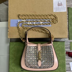 Replica Gucci 677027 Jackie 1961 mini crystal GG lizard bag in Pink Leather