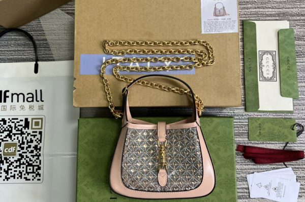 Replica Gucci 677027 Jackie 1961 mini crystal GG lizard bag in Pink Leather