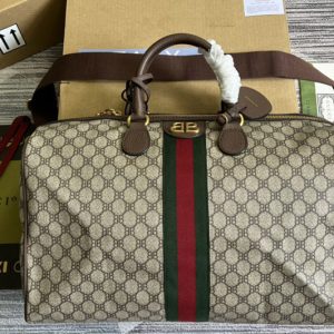 Replica Gucci x Balenciaga 680124 Hacker Project Boston Bag in Beige/ebony GG Supreme canvas