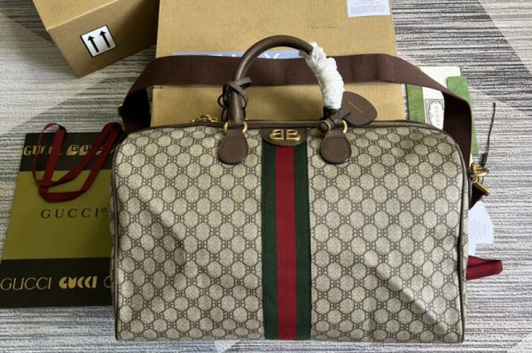 Replica Gucci x Balenciaga 680124 Hacker Project Boston Bag in Beige/ebony GG Supreme canvas