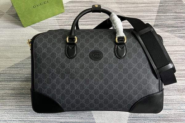 Replica Gucci 696014 Duffle bag with Interlocking G in Black GG Supreme canvas