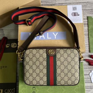 Replica Gucci 699439 Ophidia GG shoulder bag in Beige and ebony GG Supreme canvas