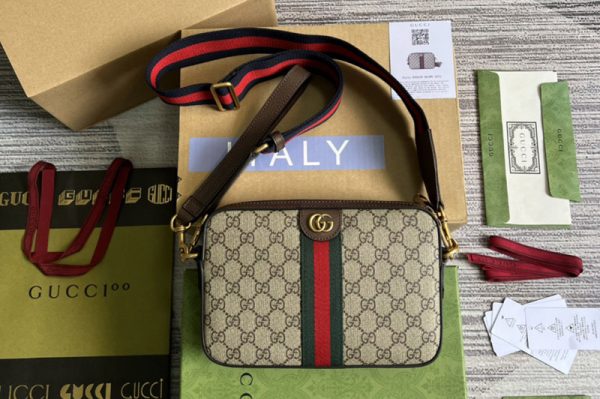 Replica Gucci 699439 Ophidia GG shoulder bag in Beige and ebony GG Supreme canvas