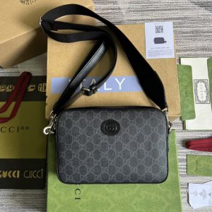 Replica Gucci 699439 Ophidia GG shoulder bag in Grey and black GG Supreme canvas