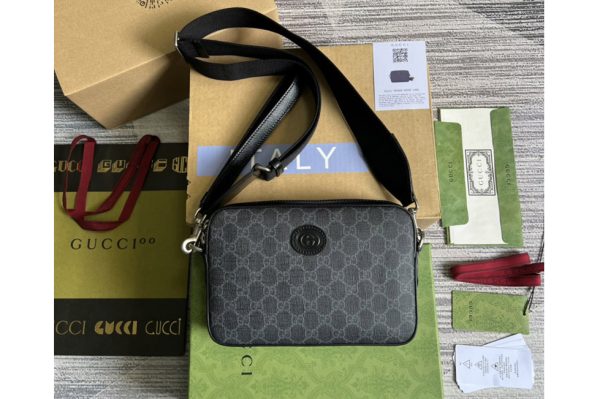 Replica Gucci 699439 Ophidia GG shoulder bag in Grey and black GG Supreme canvas