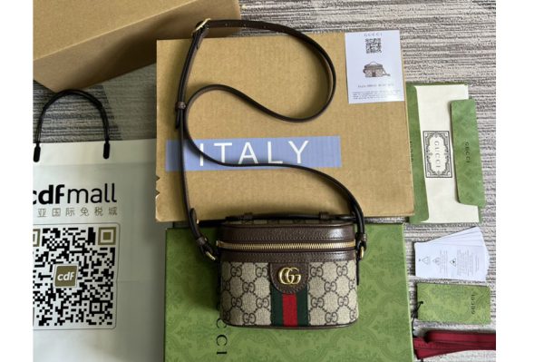 Replica Gucci 699532 Ophidia GG top handle mini bag in Beige and ebony GG Supreme canvas