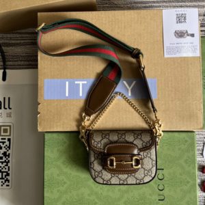 Replica Gucci ‎699760 Gucci Horsebit 1955 strap wallet in Beige and ebony GG Supreme canvas