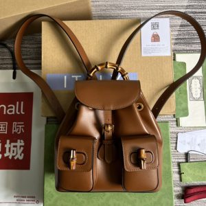 Replica Gucci 702101 Bamboo small backpack in Brown leather