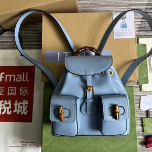 Replica Gucci 702101 Bamboo small backpack in Blue leather