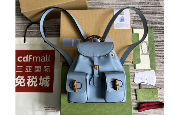 Replica Gucci 702101 Bamboo small backpack in Blue leather