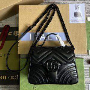 Replica Gucci 702563 GG Marmont mini top handle bag in Black matelassé chevron leather