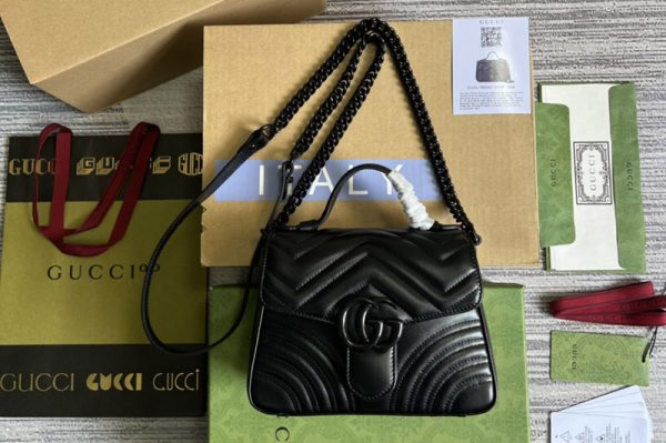 Replica Gucci 702563 GG Marmont mini top handle bag in Black matelassé chevron leather