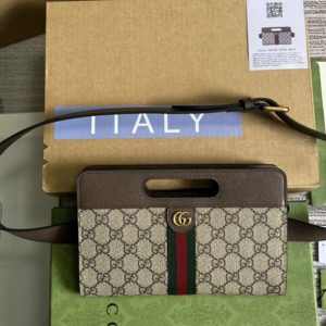 Replica Gucci 704196 Gucci Ophidia Belt Bag in Beige and ebony GG Supreme canvas