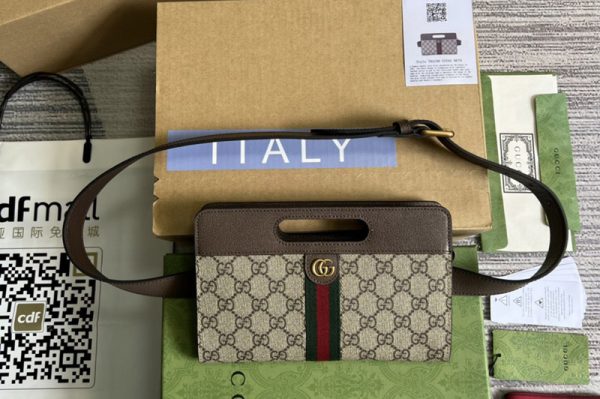 Replica Gucci 704196 Gucci Ophidia Belt Bag in Beige and ebony GG Supreme canvas