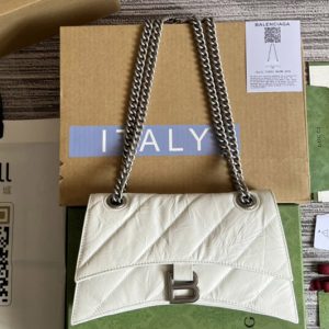 Replica Gucci x Balenciaga 7163512 Crush Small Chain Bag Quilted in White metallized crushed calfskin