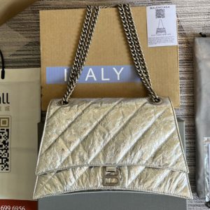 Replica Gucci x Balenciaga 716393 Crush Medium Chain Bag Quilted in Silver metallized crushed calfskin