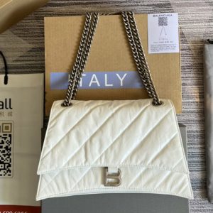 Replica Gucci x Balenciaga 716393 Crush Medium Chain Bag Quilted in White metallized crushed calfskin