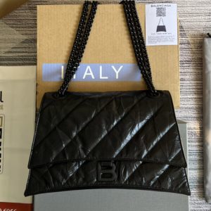 Replica Gucci x Balenciaga 716393 Crush Medium Chain Bag Quilted in Black metallized crushed calfskin