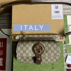 Replica Gucci 718154 Gucci Blondie belt bag in Beige and ebony GG Supreme canvas