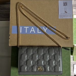 Replica Gucci 723787 GG Matelassé chain wallet in Grey GG Matelassé leather