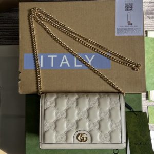 Replica Gucci 723787 GG Matelassé chain wallet in White GG Matelassé leather