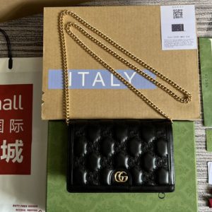 Replica Gucci 723787 GG Matelassé chain wallet in Black GG Matelassé leather