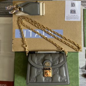 Replica Gucci 724499 GG matelassé small top handle bag in Grey GG Matelassé leather