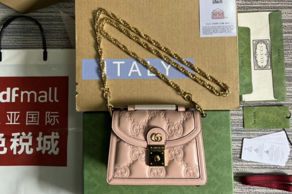 Replica Gucci 724499 GG matelassé small top handle bag in Pink GG Matelassé leather