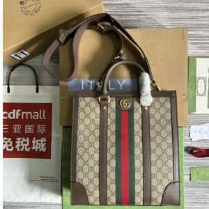 Replica Gucci 724685 Ophidia medium tote bag in Beige and ebony GG Supreme canvas