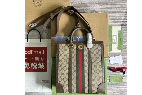 Replica Gucci 724685 Ophidia medium tote bag in Beige and ebony GG Supreme canvas