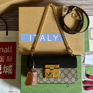 Replica Gucci ‎‎735103 Padlock Mini shoulder bag in Beige and ebony GG Supreme canvas