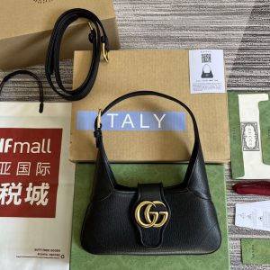 Replica Gucci 735106 ‎‎‎‎Aphrodite small shoulder bag in Black soft leather